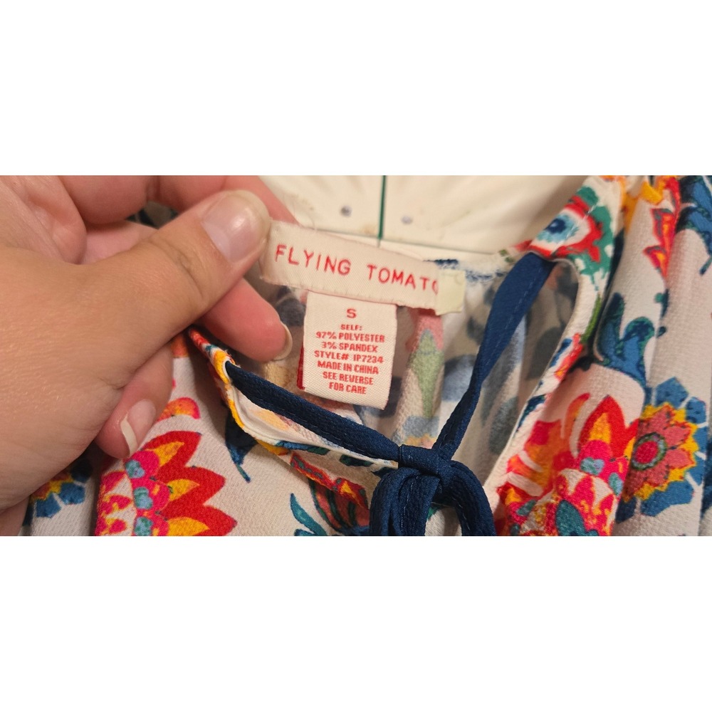 Flying Tomato Floral Medallion Bell Sleeve Romper Blue Red Boho Small READ - Picture 3 of 3